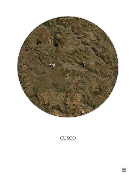 Affiche Cusco – Poster vue satellite 30km Couleur | Gravura – Fond clair