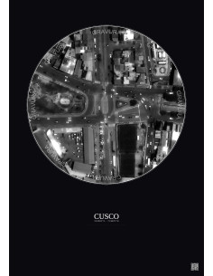 Affiche Cusco – Poster vue satellite 0.1km N&B | Gravura – Fond foncé