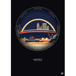 Affiche Seattle – Poster illustration vintage – Lumen Field | Gravura – Fond foncé