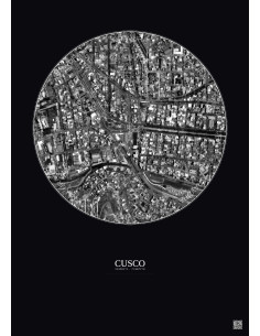 Affiche Cusco – Poster vue satellite 0.5km N&B | Gravura – Fond foncé