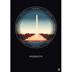 Affiche Washington – Poster illustration vintage – Famous Viewpoint Of Washington | Gravura – Fond foncé