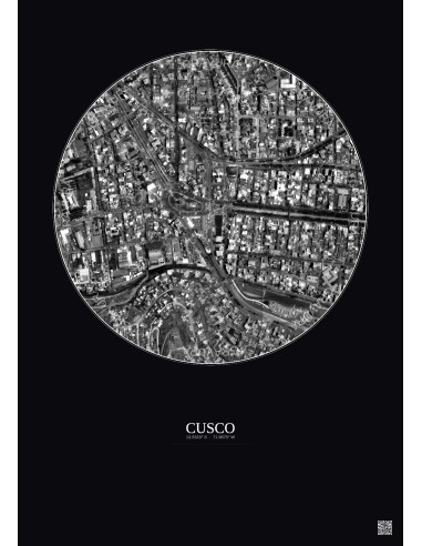 Affiche Cusco – Poster vue satellite 0.5km N&B | Gravura – Fond foncé