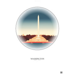 Affiche Washington – Poster illustration vintage – Famous Viewpoint Of Washington | Gravura – Fond clair