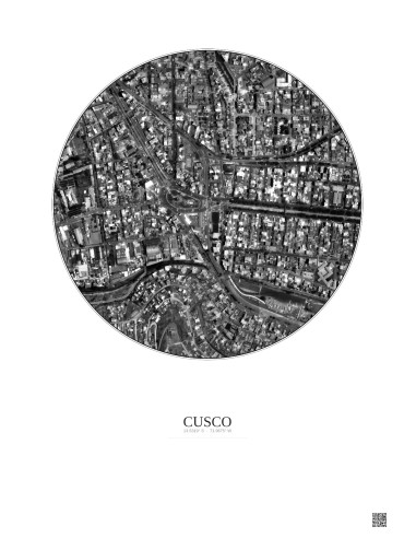 Affiche Cusco – Poster vue satellite 0.5km N&B | Gravura – Fond clair