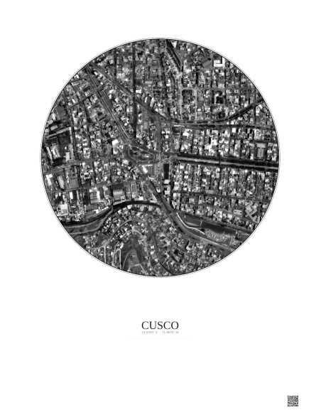 Affiche Cusco – Poster vue satellite 0.5km N&B | Gravura – Fond clair