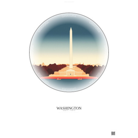 Affiche Washington – Poster illustration vintage – Famous Viewpoint Of Washington | Gravura – Fond clair