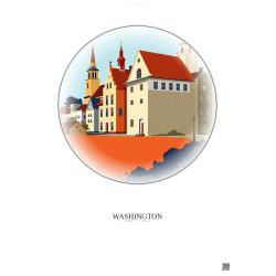 Affiche Washington – Poster illustration vintage – Historic Old Town Of Washington | Gravura – Fond clair