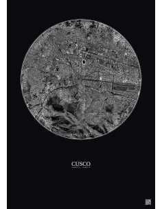 Affiche Cusco – Poster vue satellite 2.5km N&B | Gravura – Fond foncé
