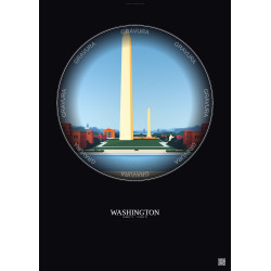 Affiche Washington – Poster illustration vintage – Most Iconic Landmark Of Washington | Gravura – Fond foncé