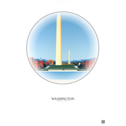 Affiche Washington – Poster illustration vintage – Most Iconic Landmark Of Washington | Gravura – Fond clair