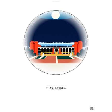 Affiche Montevideo – Poster illustration vintage – Estadio Centenario | Gravura – Fond clair