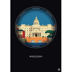Affiche Montevideo – Poster illustration vintage – Legislative Palace | Gravura – Fond foncé