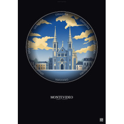 Affiche Montevideo – Poster illustration vintage – Metropolitan Basilica Cathedral Of The Immaculate Conception And San Felipe A