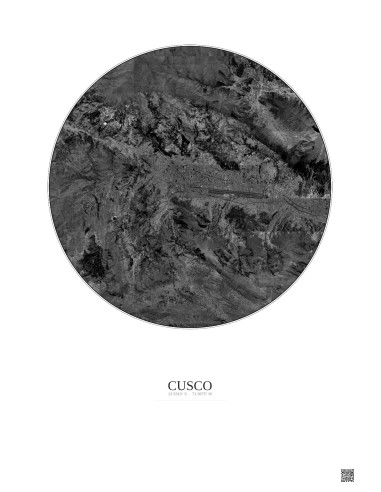 Cusco Satellite View Poster 10km B&W | Gravura – Light background