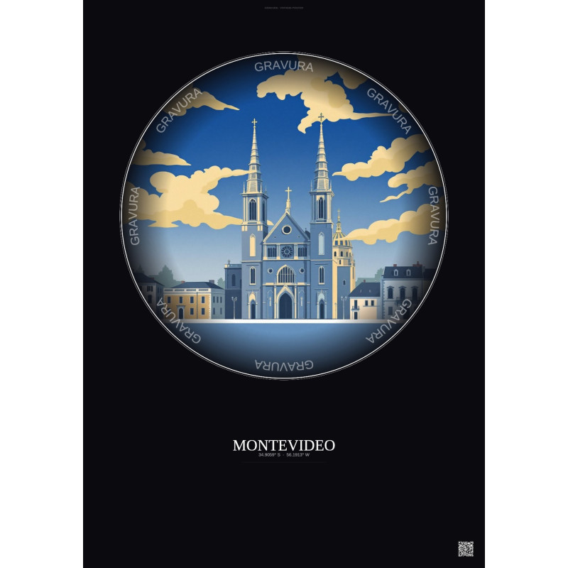 Affiche Montevideo – Poster illustration vintage – Metropolitan Basilica Cathedral Of The Immaculate Conception And San Felipe A