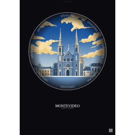 Affiche Montevideo – Poster illustration vintage – Metropolitan Basilica Cathedral Of The Immaculate Conception And San Felipe A
