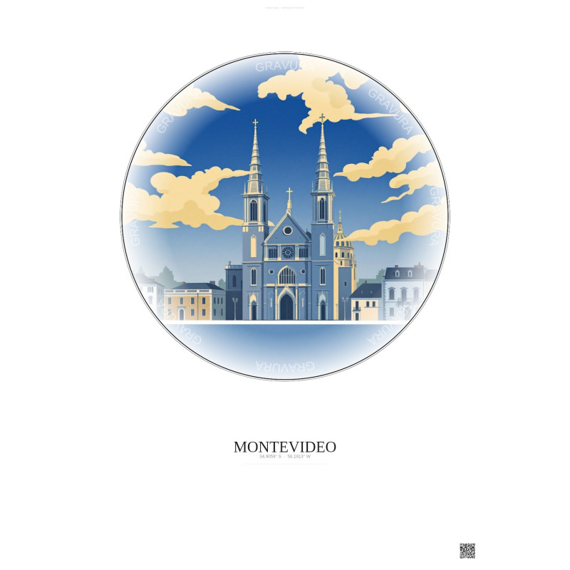 Affiche Montevideo – Poster illustration vintage – Metropolitan Basilica Cathedral Of The Immaculate Conception And San Felipe A