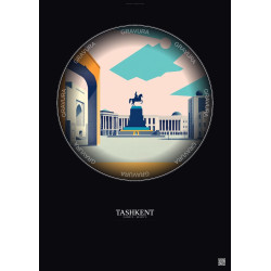 Affiche Tashkent – Poster illustration vintage – Amir Timur Square | Gravura – Fond foncé