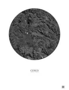 Cusco Satellite View Poster 30km B&W | Gravura – Light background