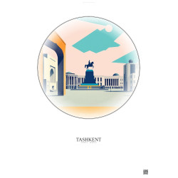 Affiche Tashkent – Poster illustration vintage – Amir Timur Square | Gravura – Fond clair