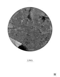 Affiche Lima – Poster vue satellite 10km N&B | Gravura – Fond clair
