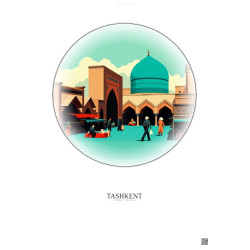 Affiche Tashkent – Poster illustration vintage – Chorsu Bazaar | Gravura – Fond clair