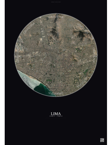 Affiche Lima – Poster vue satellite 10km Couleur | Gravura – Fond foncé