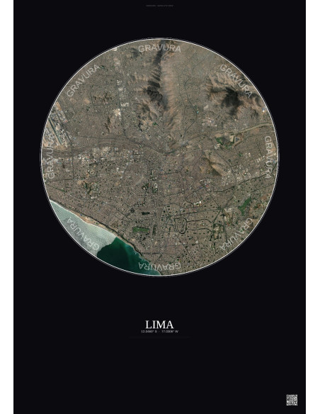Affiche Lima – Poster vue satellite 10km Couleur | Gravura – Fond foncé