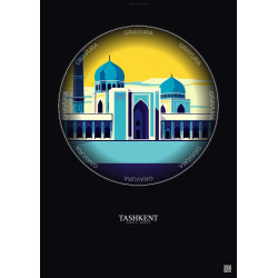 Affiche Tashkent – Poster illustration vintage – Registan Square | Gravura – Fond foncé