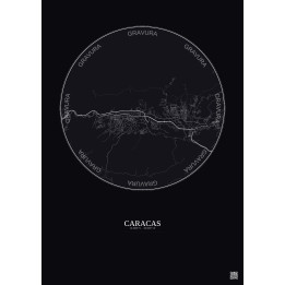 Caracas City Map Poster 10km | Gravura – Dark background