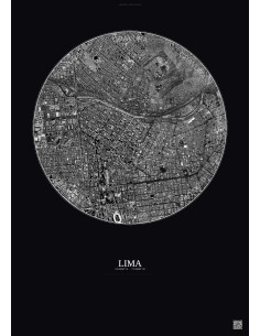 Affiche Lima – Poster vue satellite 2.5km N&B | Gravura – Fond foncé