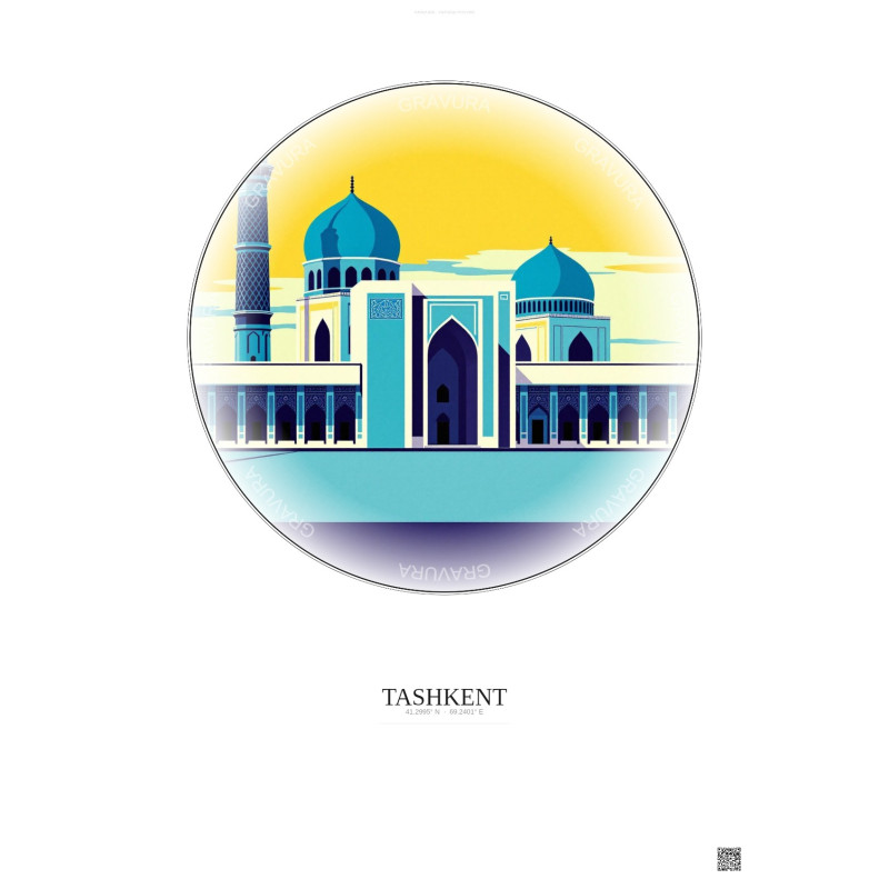 Affiche Tashkent – Poster illustration vintage – Registan Square | Gravura – Fond clair