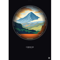 Affiche Caracas – Poster illustration vintage – Avila Mountain | Gravura – Fond foncé