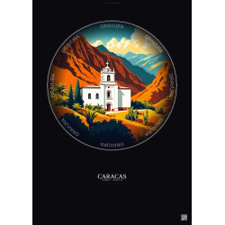 Affiche Caracas – Poster illustration vintage – Mariperez Church | Gravura – Fond foncé