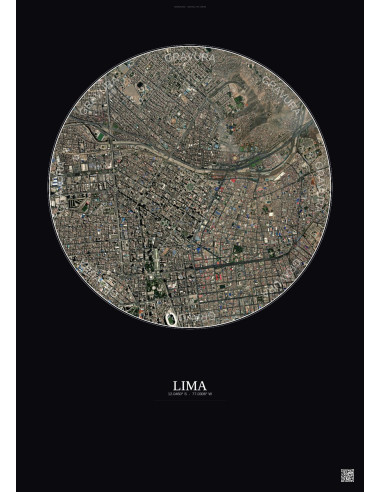 Affiche Lima – Poster vue satellite 2.5km Couleur | Gravura – Fond foncé
