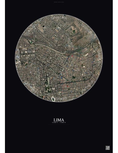 Affiche Lima – Poster vue satellite 2.5km Couleur | Gravura – Fond foncé