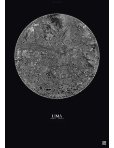 Affiche Lima – Poster vue satellite 6km N&B | Gravura – Fond foncé