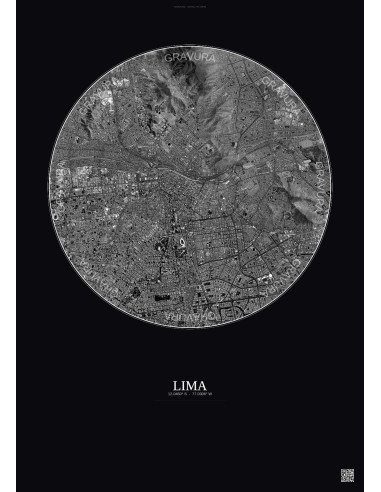 Affiche Lima – Poster vue satellite 6km N&B | Gravura – Fond foncé