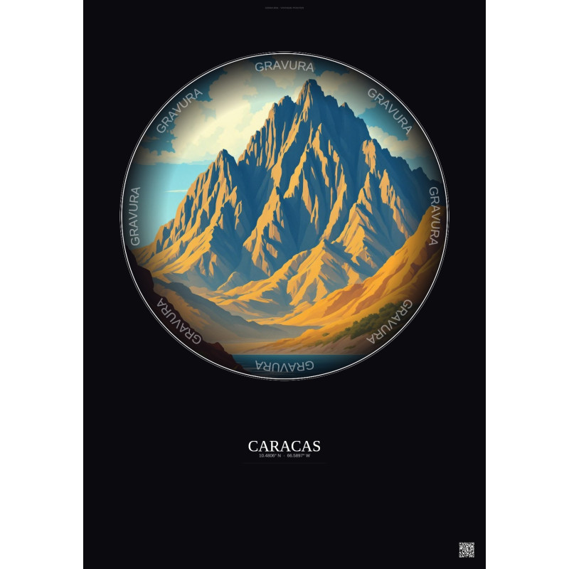 Affiche Caracas – Poster illustration vintage – Waraira Repano National Park | Gravura – Fond foncé
