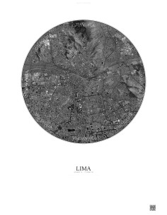 Affiche Lima – Poster vue satellite 6km N&B | Gravura – Fond clair