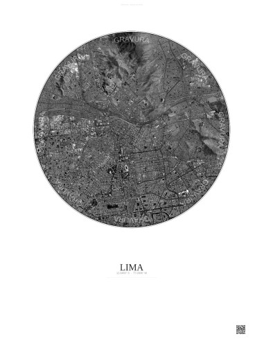 Affiche Lima – Poster vue satellite 6km N&B | Gravura – Fond clair