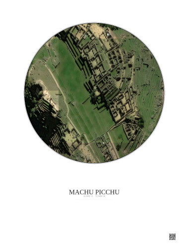 Affiche Machu Picchu – Poster vue satellite 0.1km Couleur | Gravura – Fond clair