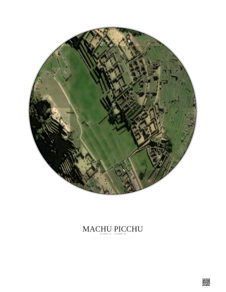 Affiche Machu Picchu – Poster vue satellite 0.1km Couleur | Gravura – Fond clair