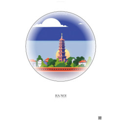 Affiche Ha Noi – Poster illustration vintage – Most Iconic Landmark Of Ha Noi | Gravura – Fond clair