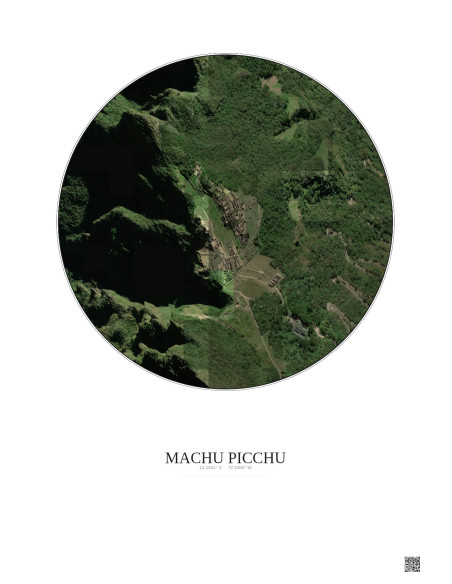 Affiche Machu Picchu – Poster vue satellite 0.5km Couleur | Gravura – Fond clair