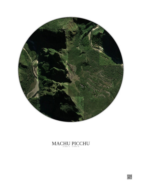 Affiche Machu Picchu – Poster vue satellite 1km Couleur | Gravura – Fond clair