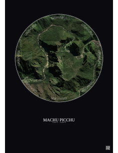 Affiche Machu Picchu – Poster vue satellite 2.5km Couleur | Gravura – Fond foncé