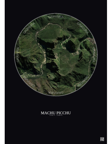 Affiche Machu Picchu – Poster vue satellite 2.5km Couleur | Gravura – Fond foncé