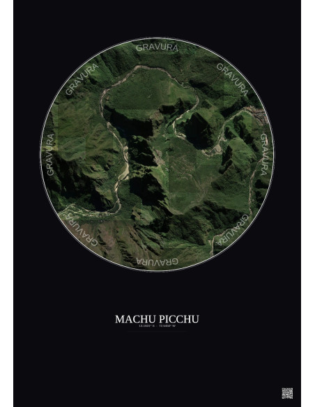 Affiche Machu Picchu – Poster vue satellite 2.5km Couleur | Gravura – Fond foncé