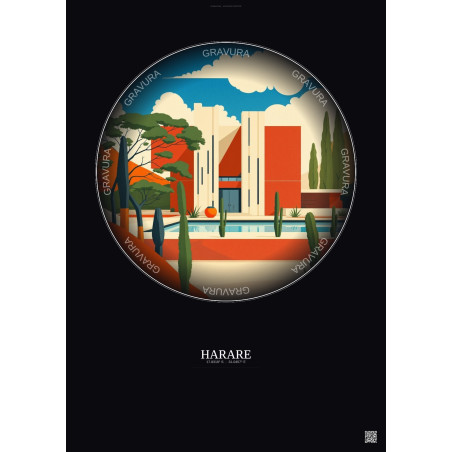 Affiche Harare – Poster illustration vintage – National Gallery Of Zimbabwe | Gravura – Fond foncé
